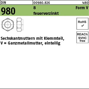 Reyher DIN 980 8 Form V feuerverzinkt Sechskantmuttern mit Klemmteil, Ganzmetallmuttern, einteilig Produktbild img1 L