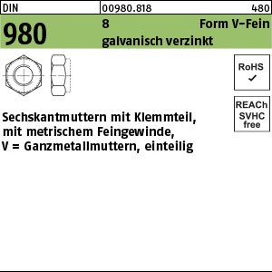 Reyher DIN 980 8 Form V-Fein galvanisch verzinkt Sechskantmuttern mit Klemmteil, mit metr. Feingew., Ganzmetallmutter Produktbild img1 L