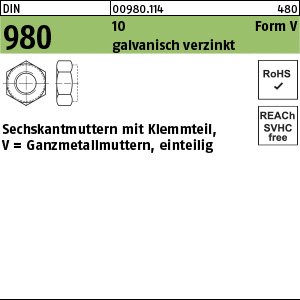Reyher DIN 980 10 Form V galvanisch verzinkt Sechskantmuttern mit Klemmteil, Ganzmetallmuttern, einteilig Produktbild img1 L