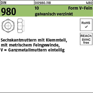 Reyher DIN 980 10 Form V-Fein galvanisch verzinkt Sechskantmuttern mit Klemmteil, mit metr. Feingew., Ganzmetallmutter Produktbild img1 L