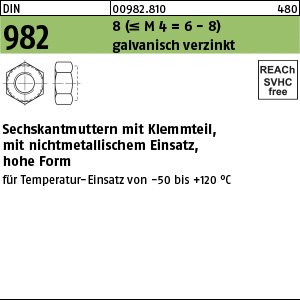 Reyher DIN 982 8 (<= M 4 = 6-8) galvanisch verzinkt Sechskantmuttern mit Klemmteil, mit nichtmetallischem Einsatz, hohe Form Produktbild img1 L