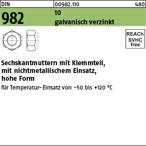 Reyher DIN 982 10 galvanisch verzinkt Sechskantmuttern mit Klemmteil, mit nichtmetallischem Einsatz, hohe Form Produktbild img1 L
