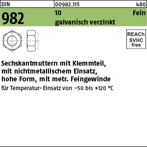 Reyher DIN 982 10 Fein galvanisch verzinkt Sechskantmuttern mit Klemmteil, mit nichtmet. Einsatz, mit met. Feingew. Produktbild img1 L