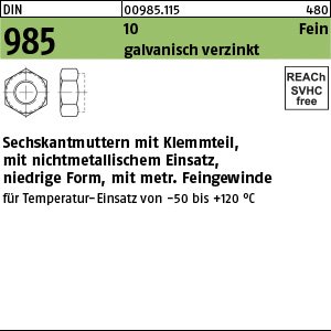 Reyher DIN 985 10 Fein galvanisch verzinkt Sechskantmuttern mit Klemmteil, mit nichtmet. Einsatz, mit met. Feingew. Produktbild img1 L