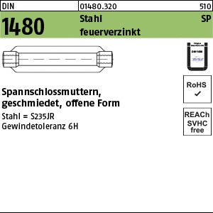 Reyher DIN 1480 Stahl SP feuerverzinkt, ÜZ Spannschlossmuttern, geschmiedet, offene Form Produktbild img1 L