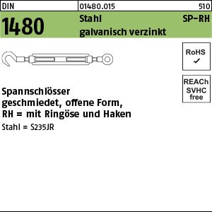 Reyher DIN 1480 Stahl SP-RH galvanisch verzinkt Spannschlösser geschmiedet, offene Form mit Ringöse und Haken Produktbild img1 L