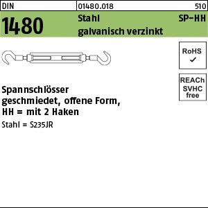 Reyher DIN 1480 Stahl SP-HH galvanisch verzinkt Spannschlösser geschmiedet, offene Form, mit 2 Haken Produktbild img1 L
