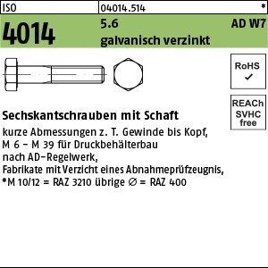 Reyher ISO 4014 5.6 AD W7 galvanisch verzinkt Sechskantschrauben mit Schaft Produktbild img1 L