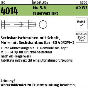 ISO 4014 5.6 Mu Kl.5 M 16 x 90 feuerverzinkt, AD-W7/1 tZn VE=S Produktbild img1 L