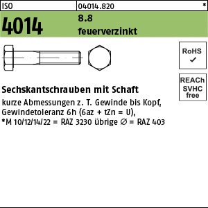 Reyher ISO 4014 8.8 feuerverzinkt Sechskantschrauben mit Schaft Produktbild img1 L