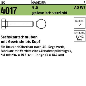 Reyher ISO 4017 5.6 AD W7 galvanisch verzinkt Sechskantschrauben mit Gewinde bis Kopf Produktbild img1 L