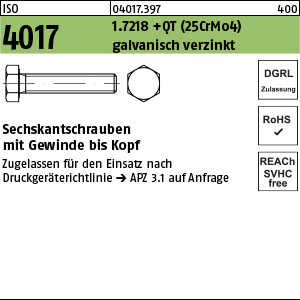 ISO 4017 1.7218 +QT M 20 x 45 galv. verzinkt DGRL gal Zn VE=S Produktbild img1 L