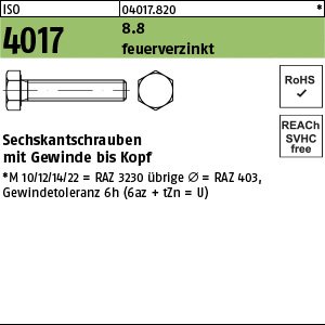 Reyher ISO 4017 8.8 feuerverzinkt Sechskantschrauben mit Gewinde bis Kopf Produktbild img1 L
