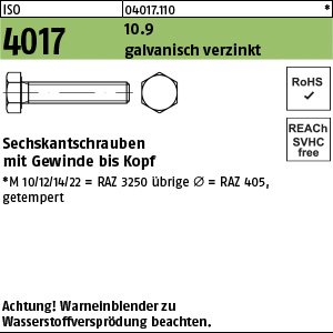 ISO 4017 10.9 M 20 x 40 galv. verzinkt A2F, getempert gal Zn VE=S Produktbild img1 L