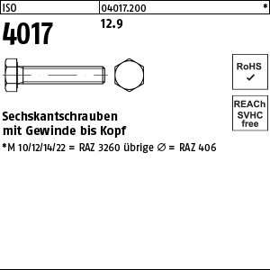 Reyher ISO 4017 12.9 Sechskantschrauben mit Gewinde bis Kopf Produktbild img1 L