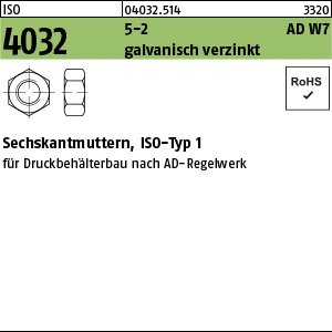 Reyher ISO 4032 5-2 AD W7 galvanisch verzinkt Sechskantmuttern, ISO-Typ 1 Produktbild img1 L