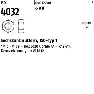 Reyher ISO 4032 6 AU Sechskantmuttern, ISO-Typ 1 Produktbild img1 L