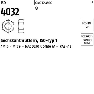 Reyher ISO 4032 8 Sechskantmuttern, ISO-Typ 1 Produktbild img1 L