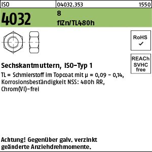Reyher ISO 4032 8 flZn/TL 480h (zinklamellenbesch.) Sechskantmuttern, ISO-Typ 1 Produktbild img1 L