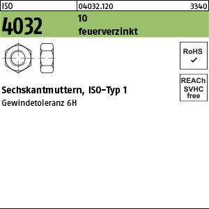 Reyher ISO 4032 10 feuerverzinkt Sechskantmuttern, ISO-Typ 1 Produktbild img1 L