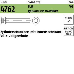 ISO 4762 8.8 M 10 x 60 galv. verzinkt mit Gew. bis Kopf gal Zn VE=S Produktbild img1 L