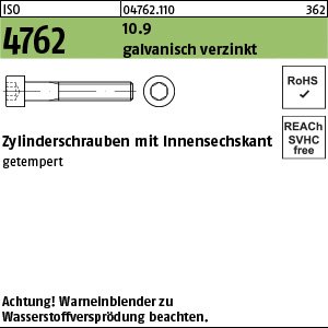 ISO 4762 10.9 M 10 x 180 galv. verzinkt A2F, getempert gal Zn VE=S Produktbild img1 L