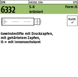 Reyher DIN 6332 5.8 Form IS brüniert Gewindestifte mit Druckzapfen, mit gehärtetem Zapfen, mit Innensechskant Produktbild img1 L