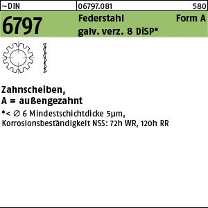 Reyher ~DIN 6797 Federstahl Form A galv. verz. 8 DiSP Zahnscheiben, außengezahnt Produktbild img1 L