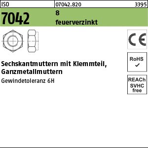 Reyher ISO 7042 8 feuerverzinkt Sechskantmuttern mit Klemmteil, Ganzmetallmuttern Produktbild img1 L