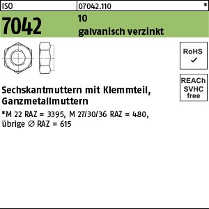 Reyher ISO 7042 10 galvanisch verzinkt Sechskantmuttern mit Klemmteil, Ganzmetallmuttern Produktbild img1 L