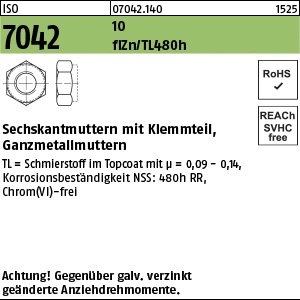 Reyher ISO 7042 10 flZn/TL 480h (zinklamellenbesch.) Sechskantmuttern mit Klemmteil, Ganzmetallmuttern Produktbild img1 L