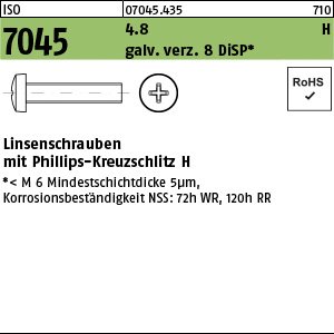 Reyher ISO 7045 4.8 H galv. verz. 8 DiSP Linsenschrauben mit Phillips-Kreuzschlitz H Produktbild img1 L