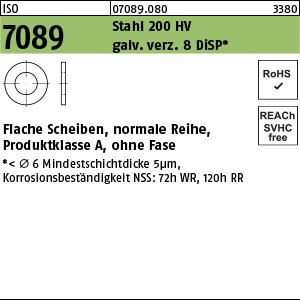 Reyher ISO 7089 Stahl 200 HV galv. verz. 8 DiSP Flache Scheiben, normale Reihe, Produktklasse A, ohne Fase Produktbild img1 L