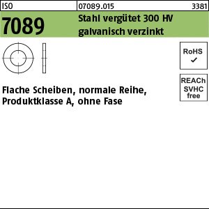 Reyher ISO 7089 Stahl verg. 300 HV galvanisch verzinkt Flache Scheiben, normale Reihe, Produktklasse A, ohne Fase Produktbild img1 L