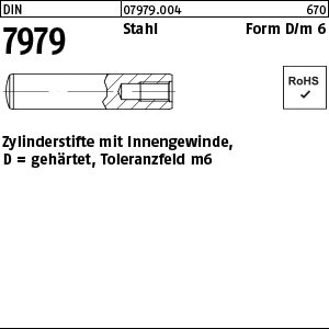 Reyher DIN 7979 Stahl Form D/m 6 Zylinderstifte mit Innengewinde, gehärtet, Toleranzfeld m6 Produktbild img1 L
