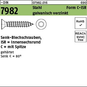 Reyher ~DIN 7982 Stahl Form C-ISR galvanisch verzinkt Senk-Blechschrauben mit Spitze, Innensechsrund Produktbild img1 L