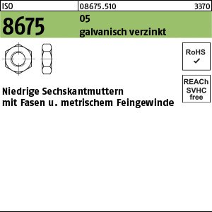 Reyher ISO 8675 05 galvanisch verzinkt Niedrige Sechskantmuttern mit Fasen und metrischem Feingewinde Produktbild img1 L