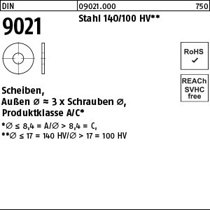 Reyher DIN 9021 Stahl 140/100 HV Scheiben, Außen Ø ~3 x Schrauben Ø, Produktklasse A/C Produktbild img1 L