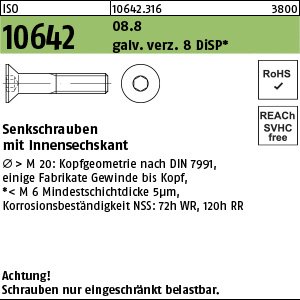 Reyher ISO 10642 08.8 galv. verz. 8 DiSP Senkschrauben mit Innensechskant Produktbild img1 L