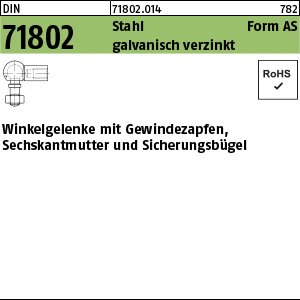 DIN 71802 Stahl Form AS galvanisch verzinkt Winkelgelenke mit Gewindezapfen, Sechskantmutter und Sicherungsbügel Produktbild img1 L