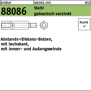 ART 88086 SK-Abst. Bolzen I/A St. gal Zn M 5 x 25 /11 x 10 SW 8 gal Zn VE=S Produktbild img1 L