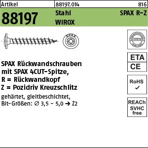 Artikel 88197 Stahl SPAX R-Z Oberfläche WIROX SPAX Rückwandschrauben mit Spitze Rückwandkopf, Pozidriv-Kreuzschlitz Produktbild img1 L
