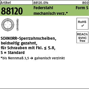 Reyher Artikel 88120 Federstahl Form S mechanisch verz. SCHNORR-Sperrzahnscheiben, beidseitig gezahnt, für Schrauben mit Fkl. <= 5.8 Produktbild img1 L