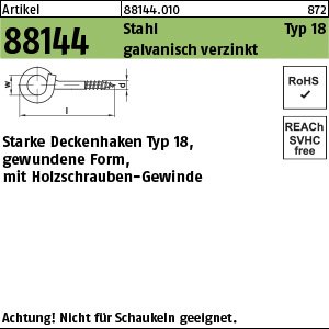 ART 88144 Starke Deckenhaken m. Holzgew. St. Typ 18 10 x 140 gal Zn gal Zn VE=S Produktbild img1 L