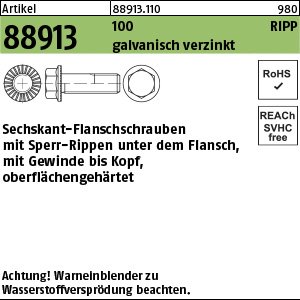ART 88913 Sechskantschr. Kl. 100 gal Zn get., m. Sperr-Ripp, M 16 x 70 gal Zn VE=S Produktbild img1 L