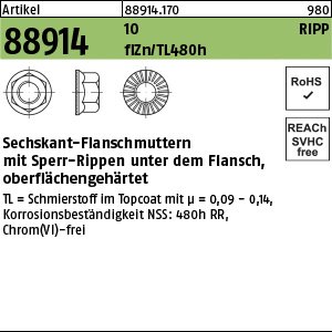 Reyher ART 88914 Sechsk.-Ripp-Muttern Kl.10 M 5 flZn/nc/TL/x/480h/C flZn VE=S Produktbild img1 L