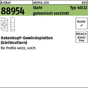 Reyher Artikel 88954 Stahl Typ 40/22 galvanisch verzinkt Hakenkopf-Gewindeplatten (Gleitmuttern) Produktbild img1 L