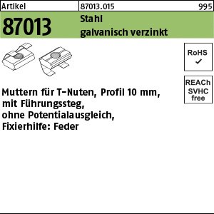 Artikel 87013 Stahl für Profil 10 galvanisch verzinkt Muttern für T-Nuten ohne Potentialausgl. mit Führungssteg und Feder Produktbild img1 L