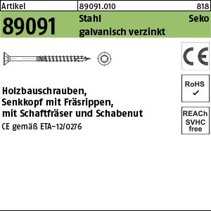 Reyher Artikel 89091 Stahl CE Seko-T galvanisch verzinkt Holzbauschrauben CE Senkkopf, Innensechsrund Produktbild img1 L