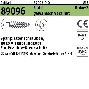 Reyher Artikel 89096 Stahl CE Ruko-Z galvanisch verzinkt Spanplattenschrauben, Halbrundkopf, Pozidriv-Kreuzschlitz Produktbild img1 L